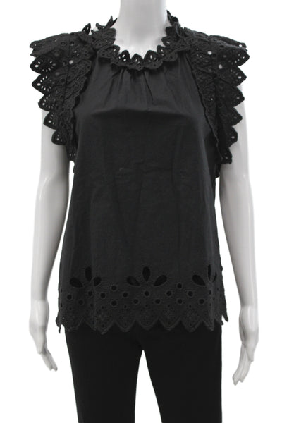 Sea New York Women Tunic Blouse Black 100% Cotton Sleeveless Round Neck Size M
