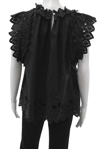 Sea New York Women Tunic Blouse Black 100% Cotton Sleeveless Round Neck Size M