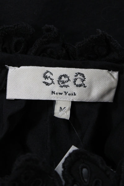 Sea New York Women Tunic Blouse Black 100% Cotton Sleeveless Round Neck Size M
