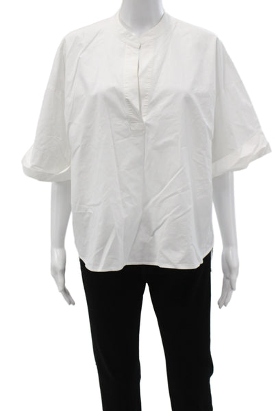 Dagmar Womens Tunic Blouse White V Neck Short Sleeve Cotton Size 42