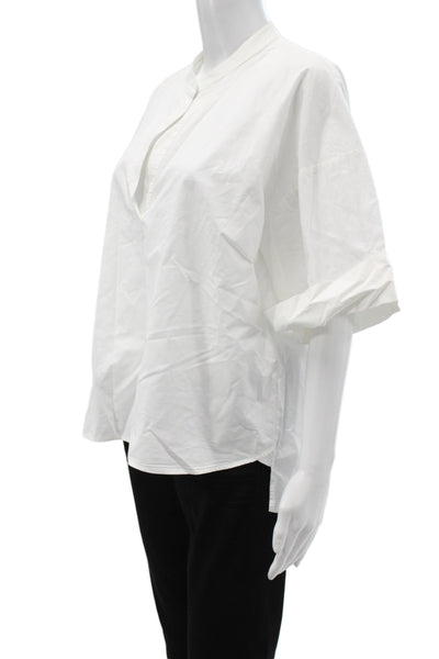 Dagmar Womens Tunic Blouse White V Neck Short Sleeve Cotton Size 42