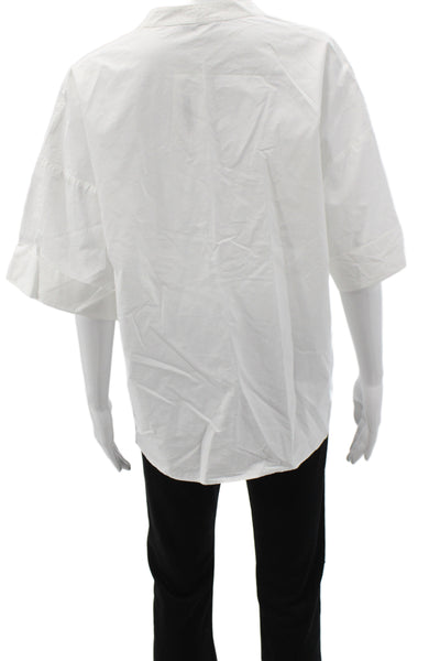 Dagmar Womens Tunic Blouse White V Neck Short Sleeve Cotton Size 42