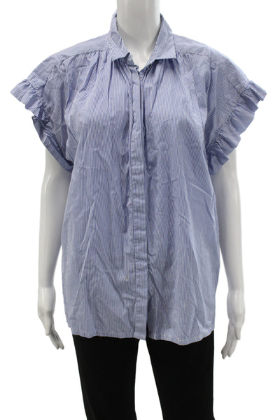 Birds of Paradis by Trovata Womens Blue Striped Cotton Blouse Size M