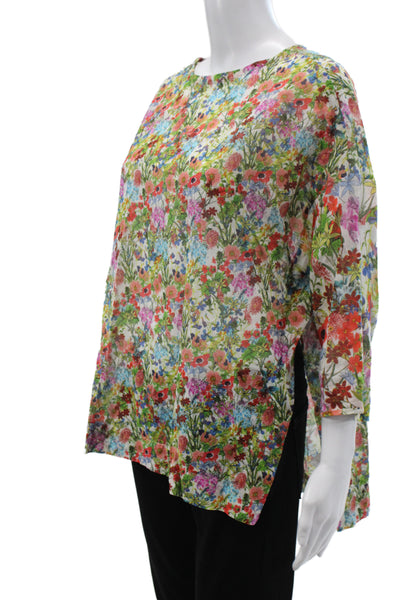 Warm Women Tunic Blouse Floral 3/4 Sleeve Multicolor Cotton Size 2