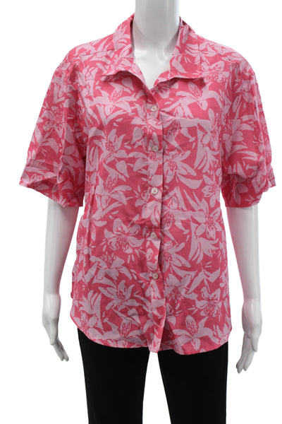 Charlie Holiday Women Pink Floral Collared Button-Up Short Sleeve Top Size 4