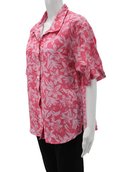 Charlie Holiday Women Pink Floral Collared Button-Up Short Sleeve Top Size 4