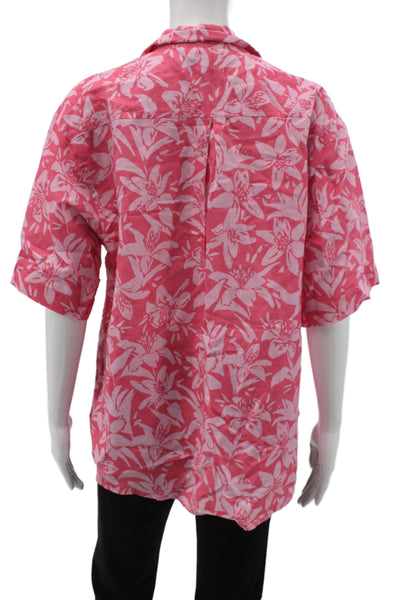 Charlie Holiday Women Pink Floral Collared Button-Up Short Sleeve Top Size 4