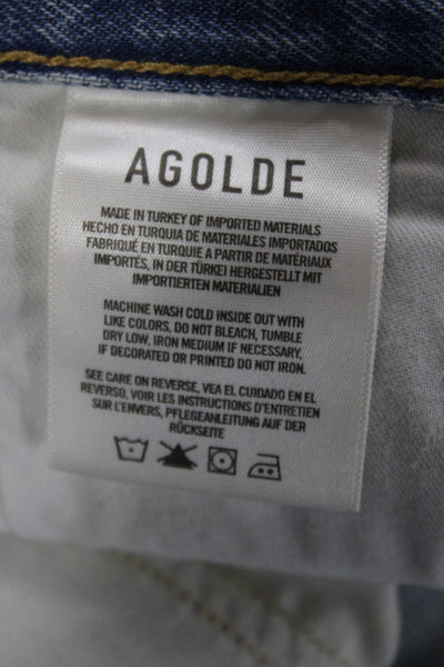 Agolde Women Straight Jeans Blue High Rise Button Fly Size 28