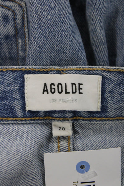 Agolde Women Straight Jeans Blue High Rise Button Fly Size 28