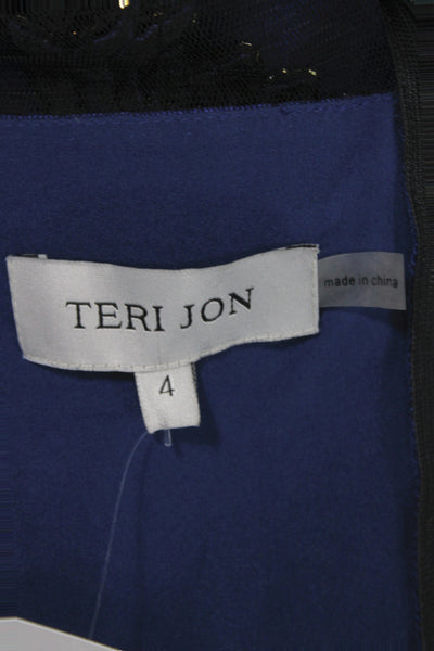 Teri Jon Women A-Line Satin Dress Blue Scoop Neck 3/4 Sleeve Zip Size 4