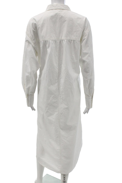 Apiece Apart Women Shirt Dress White Collared Long Sleeve Organic Cotton Size M