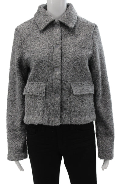 MNG Women Basic Jacket Gray Snap Long Sleeve Polyester Casual Size M