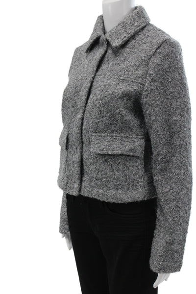 MNG Women Basic Jacket Gray Snap Long Sleeve Polyester Casual Size M