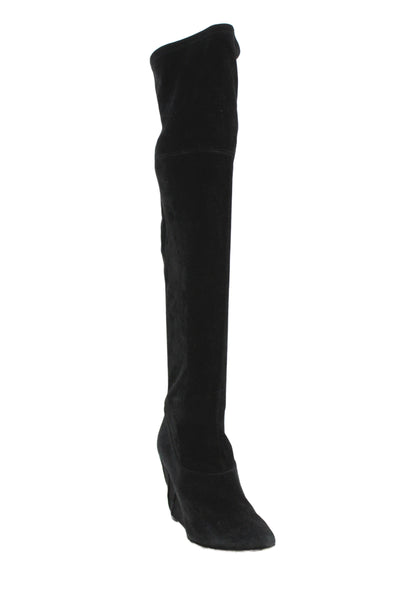 Moschino Cheap & Chic Womens Suede Over The Knee Wedge Boots Black Size 9