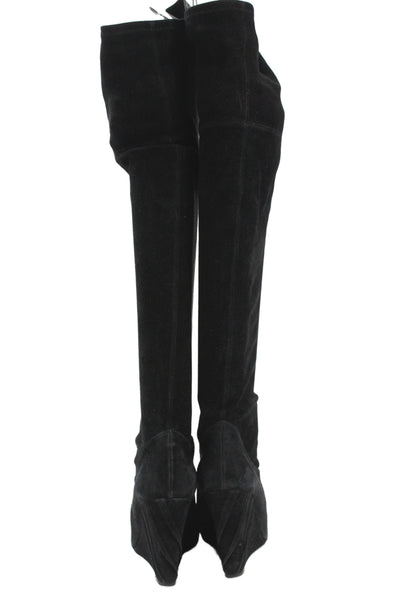 Moschino Cheap & Chic Womens Suede Over The Knee Wedge Boots Black Size 9
