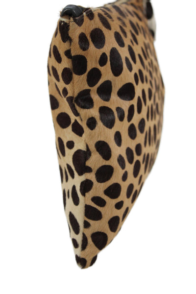 Clare Vivier Womens Calf Hair Leopard Print Zip Clutch Handbag Brown
