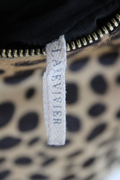 Clare Vivier Womens Calf Hair Leopard Print Zip Clutch Handbag Brown