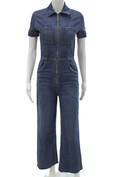 Reformation Womens Collared Short Sleeve Denim Jumpsuit Blue Zip Size 0