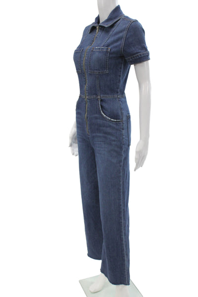 Reformation Womens Collared Short Sleeve Denim Jumpsuit Blue Zip Size 0