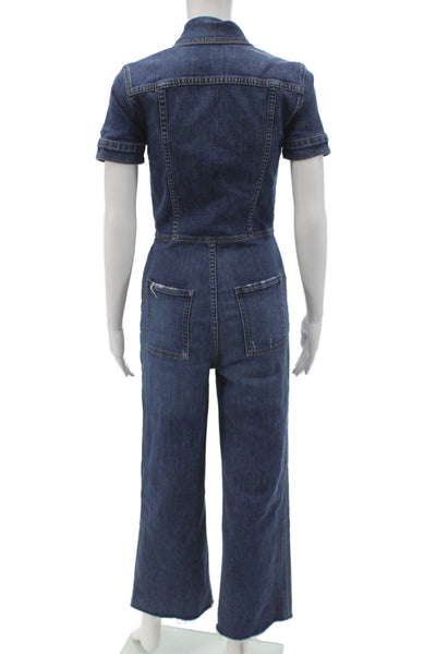 Reformation Womens Collared Short Sleeve Denim Jumpsuit Blue Zip Size 0