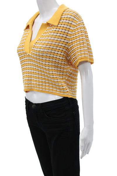 Derek Lam 10 Crosby Women Cropped Striped Polo Short Sleeve White Cotton Size L