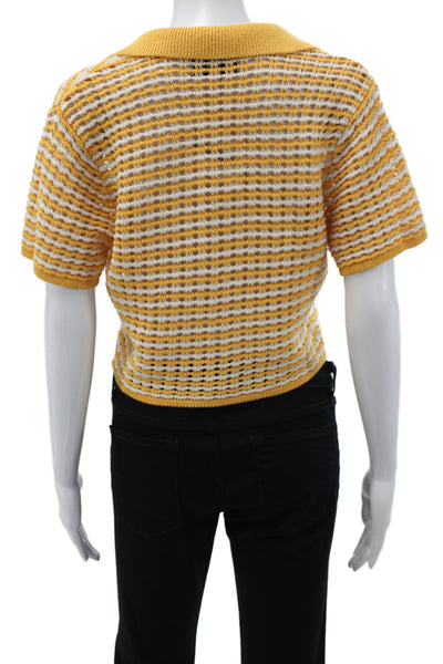 Derek Lam 10 Crosby Women Cropped Striped Polo Short Sleeve White Cotton Size L