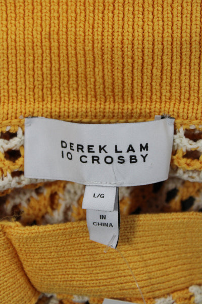 Derek Lam 10 Crosby Women Cropped Striped Polo Short Sleeve White Cotton Size L