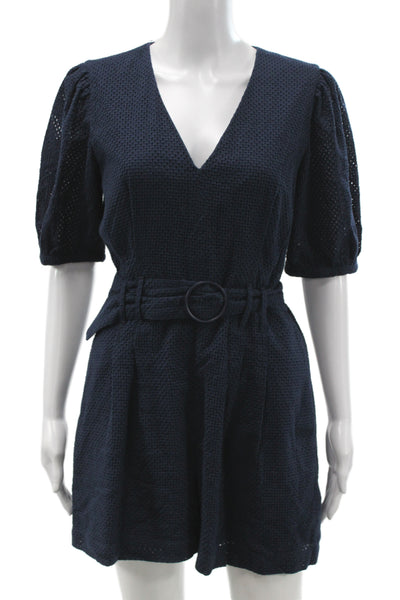 Club Monaco Womens Blue Cotton V-Neck Romper Short Sleeve Zip Size 2