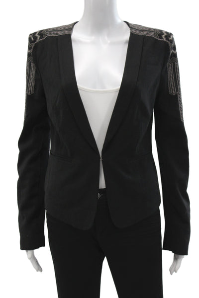 BCBGMAXAZRIA Womens Military Jacket Black Geometric Long Sleeve Size S