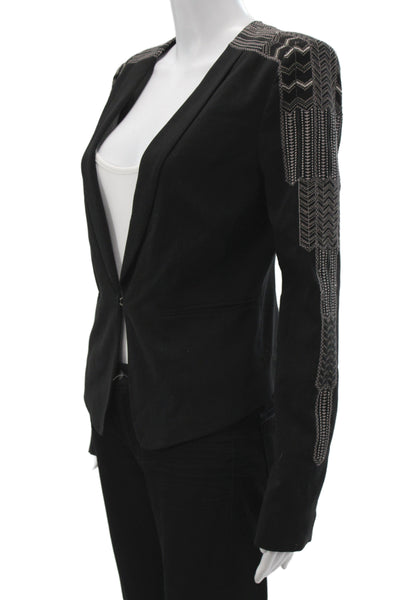BCBGMAXAZRIA Womens Military Jacket Black Geometric Long Sleeve Size S