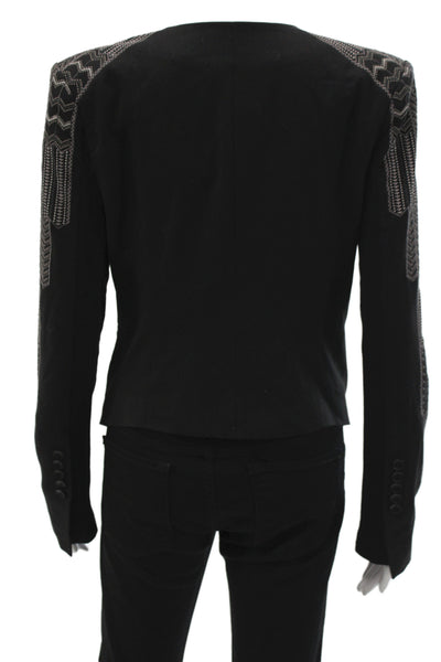 BCBGMAXAZRIA Womens Military Jacket Black Geometric Long Sleeve Size S