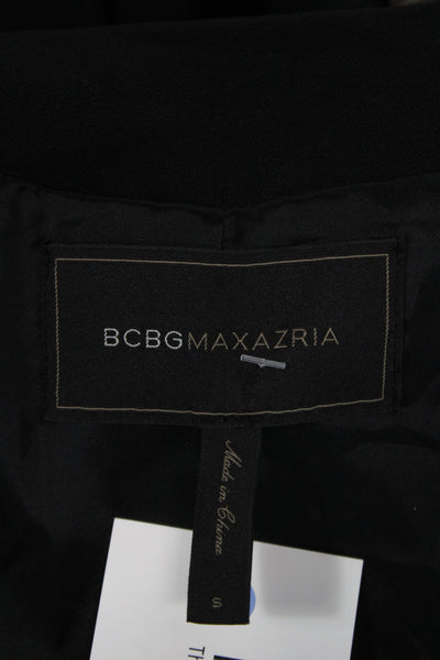 BCBGMAXAZRIA Womens Military Jacket Black Geometric Long Sleeve Size S