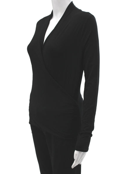 Bailey 44 Women Jersey V-Neck Long Sleeve Black Blouse 95% Rayon Size M