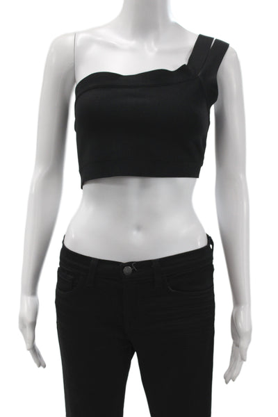 BCBGMAXAZRIA Women Cropped One Shoulder Tank Black Sleeveless Rayon Size L