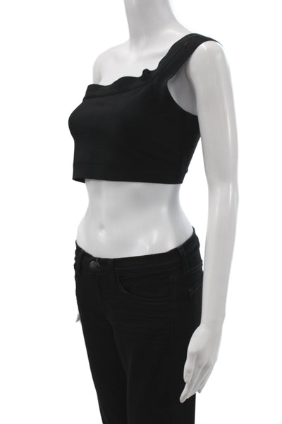 BCBGMAXAZRIA Women Cropped One Shoulder Tank Black Sleeveless Rayon Size L