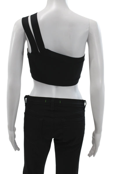 BCBGMAXAZRIA Women Cropped One Shoulder Tank Black Sleeveless Rayon Size L