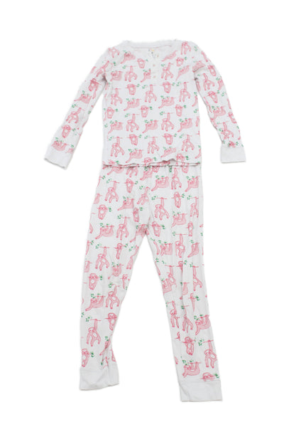 Roller Rabbit Girls Monkey Print Henley Long Sleeve Top Pajama Set Pink Size 8