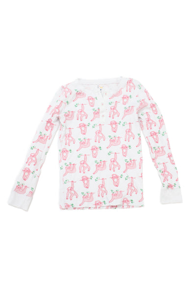 Roller Rabbit Girls Monkey Print Henley Long Sleeve Top Pajama Set Pink Size 8