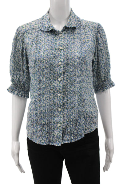 Birds of Paradis by Trovata Womens Floral Blue Short Sleeve Blouse Size XS