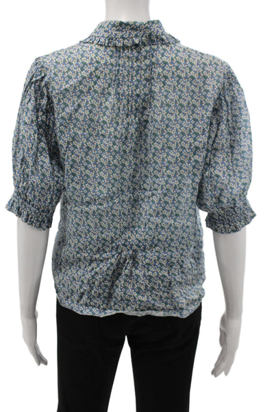 Birds of Paradis by Trovata Womens Floral Blue Short Sleeve Blouse Size XS