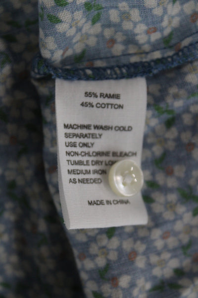 Birds of Paradis by Trovata Womens Floral Blue Short Sleeve Blouse Size XS