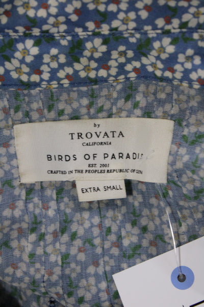 Birds of Paradis by Trovata Womens Floral Blue Short Sleeve Blouse Size XS