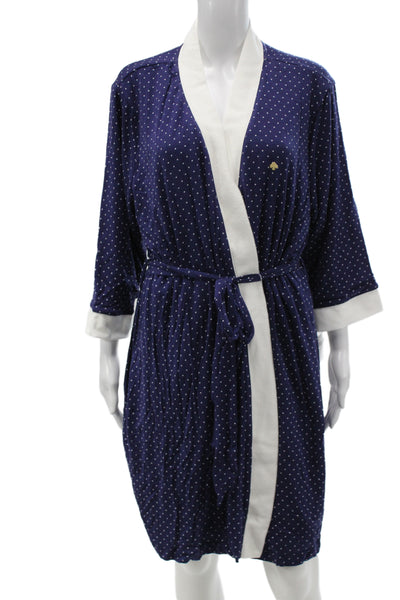 Kate Spade Women's Long Sleeves Tie Waist Polka Dot Robe Blue Size L