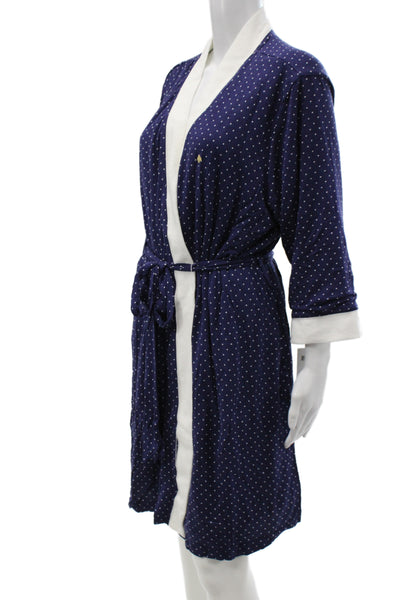 Kate Spade Women's Long Sleeves Tie Waist Polka Dot Robe Blue Size L