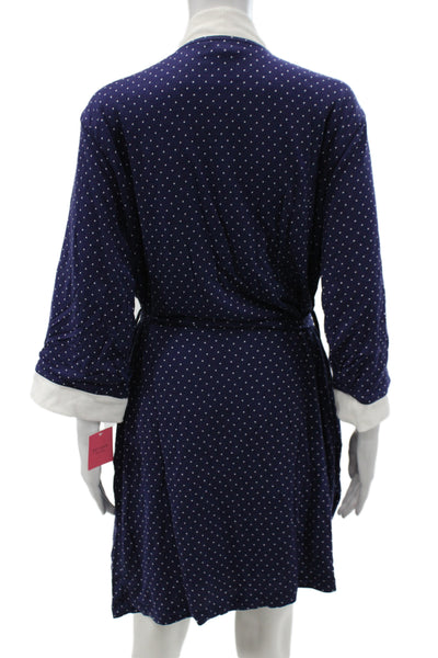 Kate Spade Women's Long Sleeves Tie Waist Polka Dot Robe Blue Size L