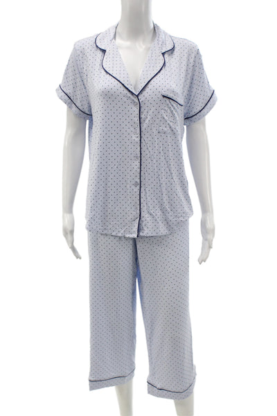 Kate Spade Women's Two Piece Short Sleeves Polka Pajama Set Blue Size L