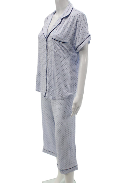Kate Spade Women's Two Piece Short Sleeves Polka Pajama Set Blue Size L