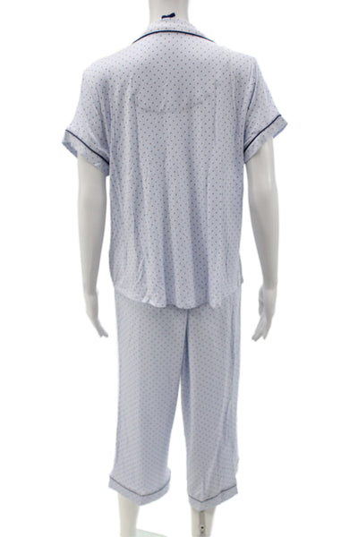 Kate Spade Women's Two Piece Short Sleeves Polka Pajama Set Blue Size L