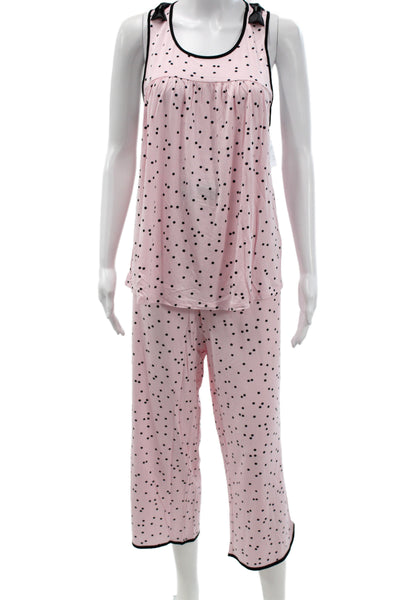 Kate Spade Women's Short Sleeves Two Piece Pajama Set Pink Polka Dot Size L