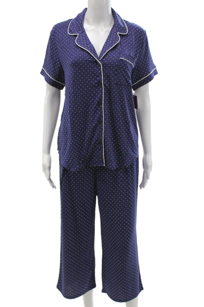 Kate Spade Women's Two Piece Short Sleeves Polka Pajama Set Blue Size M